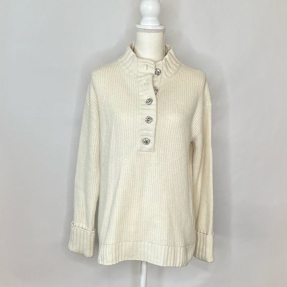 Talbot’s Cream Henley Jewel Button Sweater  Size M - Picture 1 of 9